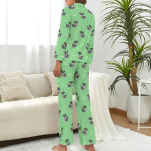 Load image into Gallery viewer, image of a woman wearing a green pajamas set for women - schnauzer pajamas set for women - back view