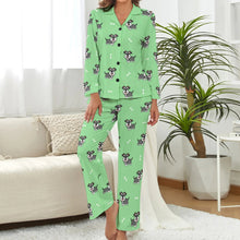 Load image into Gallery viewer, image of green pajamas set for women - schnauzer pajamas set for women