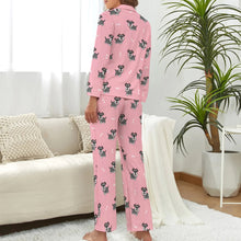 Load image into Gallery viewer, image of a woman wearing a pink pajamas set for women - schnauzer pajamas set for women - back view