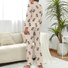 Load image into Gallery viewer, image of a woman wearing a beige pajamas set for women - schnauzer pajamas set for women - back view