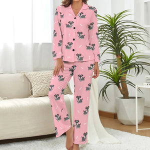 image of pink pajamas set for women - schnauzer pajamas set for women