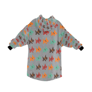 image of a grey colored Scottish terrier blanket hoodie for kids  -  back view