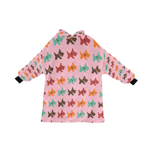 image of a light pink colored Scottish terrier blanket hoodie for kids 