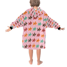 Load image into Gallery viewer, image of a light pink colored Scottish terrier blanket hoodie for kids  - back view