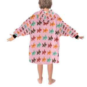 image of a light pink colored Scottish terrier blanket hoodie for kids  - back view