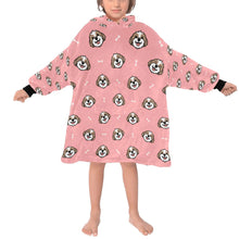 Load image into Gallery viewer, image of a kid wearing a shih tzu blanket hoodie for kids - light pink