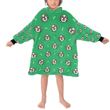 Load image into Gallery viewer, image of a kid wearing a shih tzu blanket hoodie for kids - green