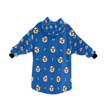 Load image into Gallery viewer, image of a dark blue colored shih tzu blanket hoodie for kids  - back view