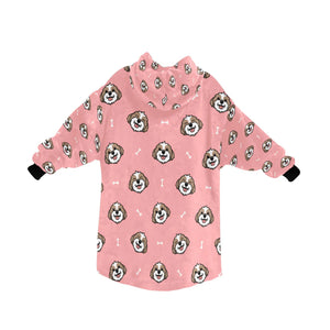image of a light pink  colored shih tzu blanket hoodie for kids  - back view