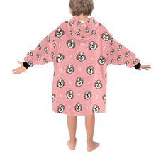 Load image into Gallery viewer, image of a light pink  colored shih tzu blanket hoodie for kids  - back view