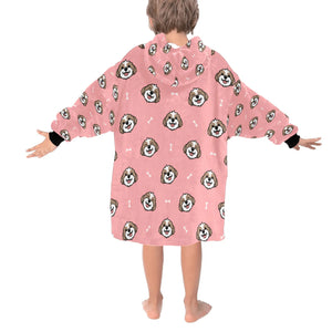 image of a light pink  colored shih tzu blanket hoodie for kids  - back view