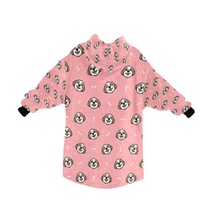 image of a light pink blanket hoodie for women with bichon frise design - bichon frise blanket hoodie for women - back view