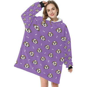 image of a woman wearing a shih tzu blanket hoodie - purple