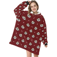 Load image into Gallery viewer, image of a woman wearing a shih tzu blanket hoodie - marooon