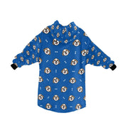 image of a blue blanket hoodie for women with bichon frise design - bichon frise blanket hoodie for women - back view
