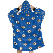 Load image into Gallery viewer, image of a blue blanket hoodie for women with bichon frise design - bichon frise blanket hoodie for women - back view