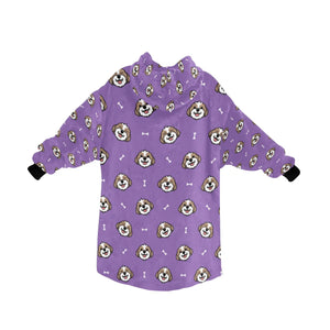 image of a purple blanket hoodie for women with bichon frise design - bichon frise blanket hoodie for women - back view