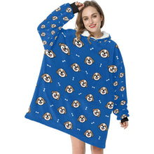 Load image into Gallery viewer, image of a woman wearing a shih tzu blanket hoodie - blue