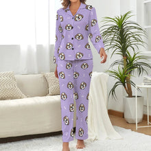 Load image into Gallery viewer, image of a woman wearing a lavender pajamas set for women - shih tzu pajamas set for women