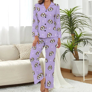 image of shih tzu pajamas set for women - navy blue - lavender