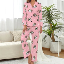 Load image into Gallery viewer, image of a woman wearing a pink pajamas set for women - shih tzu pajamas set for women