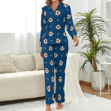 Load image into Gallery viewer, image of shih tzu pajamas set for women - navy blue - indigo