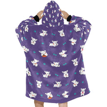Load image into Gallery viewer, image of purple west highland terrier blanket hoodie for women - back view