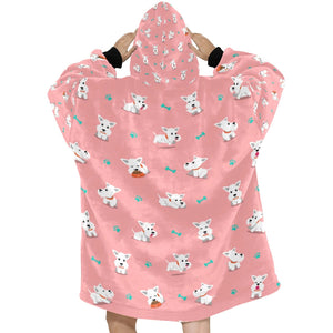 image of light pink west highland terrier blanket hoodie for women - back view