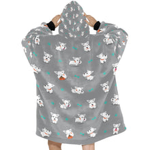 Load image into Gallery viewer, image of grey west highland terrier blanket hoodie for women - back view