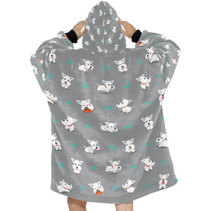 image of grey west highland terrier blanket hoodie for women - back view