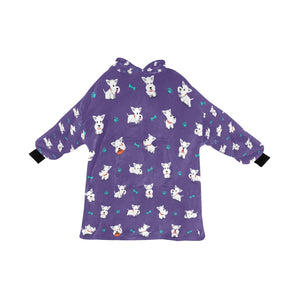 image of purple west highland terrier blanket hoodie for women