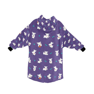 image of purple west highland terrier blanket hoodie for women - back view