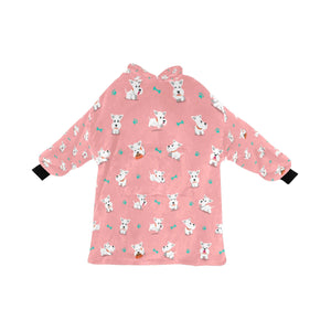 image of a light pink colored west highland terrier blanket hoodie for kids 