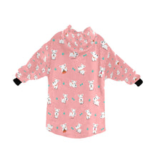 Load image into Gallery viewer, image of a light pink colored west highland terrier blanket hoodie for kids  - back view