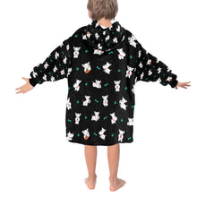 Load image into Gallery viewer, image of a black colored west highland terrier blanket hoodie for kids  - back view
