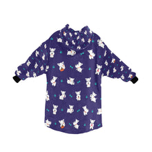 Load image into Gallery viewer, image of a purple colored west highland terrier blanket hoodie for kids  - back view