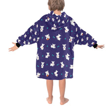 Load image into Gallery viewer, image of a purple colored west highland terrier blanket hoodie for kids  - back view