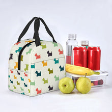 Load image into Gallery viewer, Image of an insulated Westie lunch bag in multicolor and in infinite West Highland Terrier design