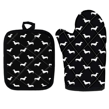 image of dachshund glove and pot holder set for cooking anf baking