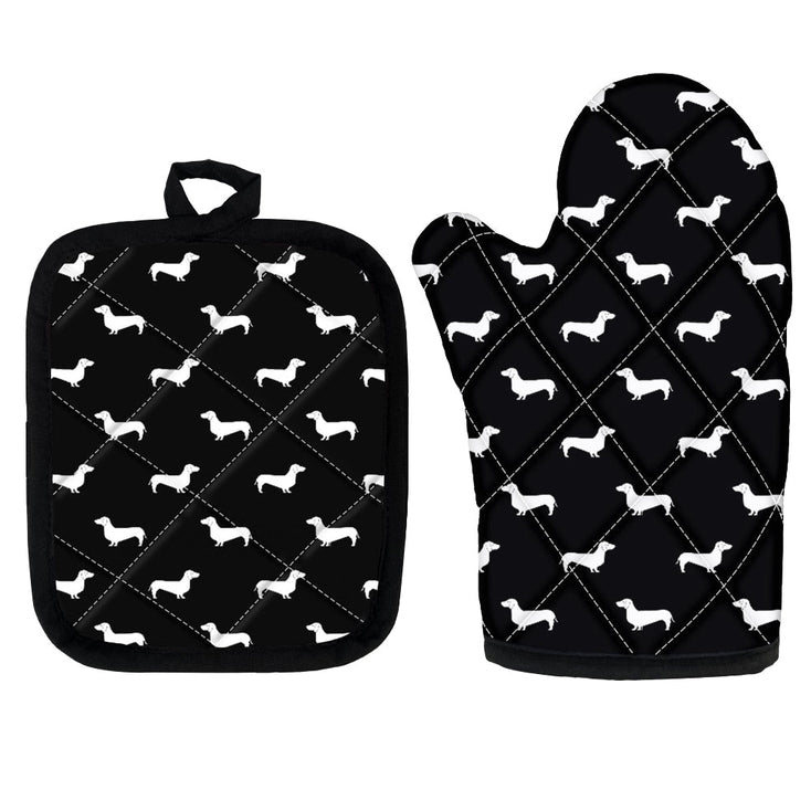 image of dachshund glove and pot holder set for cooking anf baking