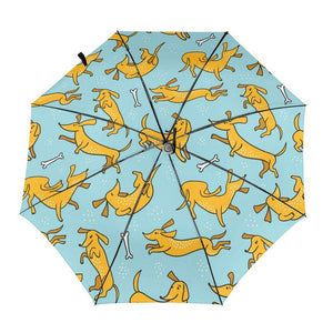 It’s Raining Dachshunds Automatic Umbrellas-Accessories-Accessories, Dachshund, Dogs, Umbrella-Blue Green - Inside Print-3