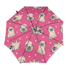 Load image into Gallery viewer, It&#39;s Raining Pugs Automatic Umbrellas-Accessories-Accessories, Dogs, Pug, Umbrella-Pink - Inside Print-3