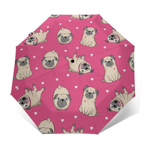 It's Raining Pugs Automatic Umbrellas-Accessories-Accessories, Dogs, Pug, Umbrella-Pink - Outer Print-4