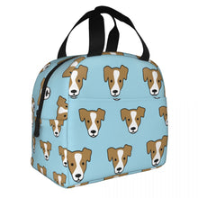 Load image into Gallery viewer, Image of an insulated Jack Russell Terrier bag with exterior pocket in infinite Jack Russell Terrier design