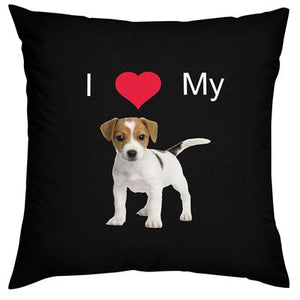 Image of Jack Russell Terrier pillow cover in 'I Heart My Jack Russell Terrier' design