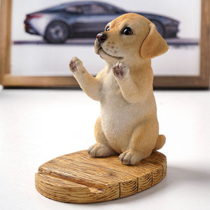 Image of a super cute yellow labrador cell phone holder made of resin