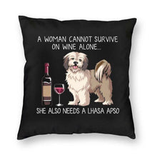 Load image into Gallery viewer, Wine and Lhasa Apso Mom Love Cushion Cover-Home Decor-Cushion Cover, Dogs, Home Decor, Lhasa Apso-Small-Lhasa Apso-1