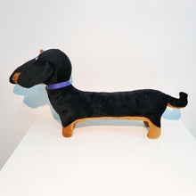Load image into Gallery viewer, Side image of a super cute life size Dachshund stuffed animal plush toy on white background