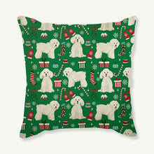 Load image into Gallery viewer, Image of a Maltese Christmas Cushion Cover in Merry Christmas Maltese and Christmas ornaments design