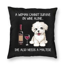 Load image into Gallery viewer, Wine and Maltese Mom Love Cushion Cover-Home Decor-Cushion Cover, Dogs, Home Decor, Maltese-Small-Maltese-1